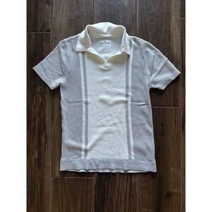 Hollister Mens Small White Grey Striped Knit Johnny Collar Polo Shirt 320S2497